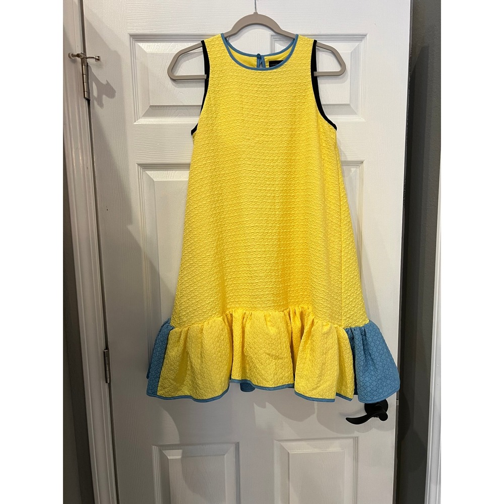 Victoria Beckham Target Yellow Blue Cloque Ruffle Dress Girls XL Retro Girly